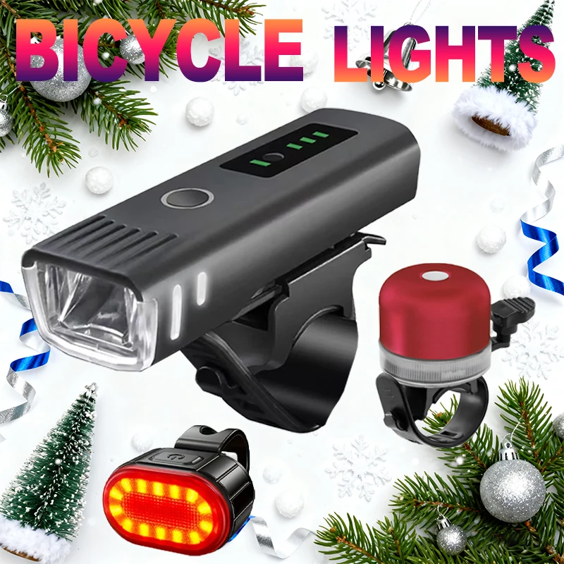 Bike Light Front Rear - Juego de luces navideñas para bicicleta,
